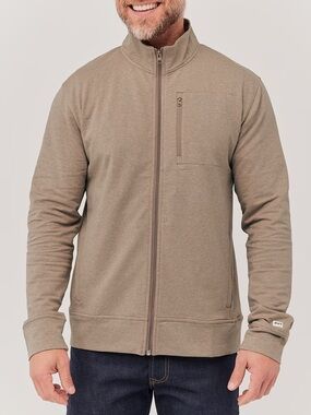 NWOT Pact Men’s Stretch French Terry Full Zip Track Jacket - Stucco Heather - S